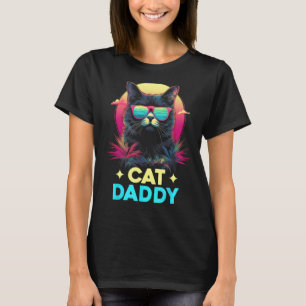 Retro Kat Vader Retro 70s 80s Vaporwave Mannen Gra T-shirt