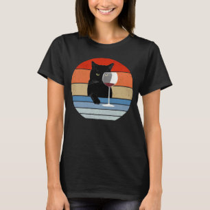 Retro Kat Wijnglazen Vintage Zwarte Kat Moeder Kat T-shirt