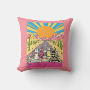 Retro katten op vakantie gaan op een wegtrip buitenkussen