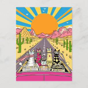 Retro Katten op Vakantie Maken een Wegreis Briefkaart