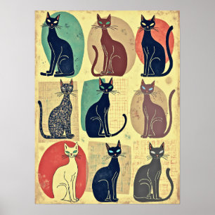 Retro katten uit het midden van de eeuw poster