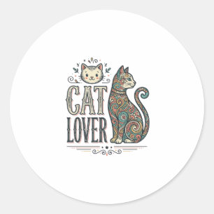 Retro kattenliefhebber graveerstijl grafische trui ronde sticker