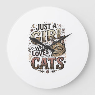 Retro kattenliefhebber meisje typografie ontwerp_1 grote klok