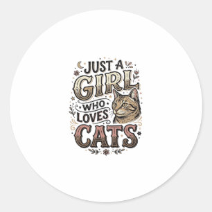 Retro kattenliefhebber meisje typografie ontwerp_1 ronde sticker