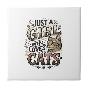 Retro kattenliefhebber meisje typografie ontwerp_1 tegeltje