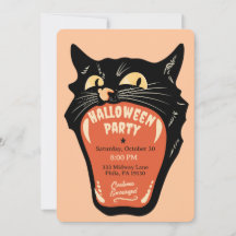 Retro kattenmond Halloween-feest uitnodiging