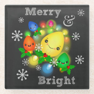 Retro Kawaii kerstverlichting Glazen Onderzetter