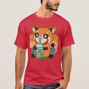 Retro Kawaii Red Panda Boba Tea Japans en T-shirt