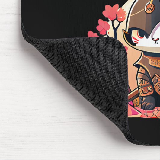 Retro Kawaii Samurai Cat met Cherry Blossom Tree Muismat (Hoek)