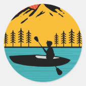 Retro Kayaking bootpaddling in het Tahoe-meer Ronde Sticker (Voorkant)