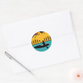 Retro Kayaking bootpaddling in het Tahoe-meer Ronde Sticker (Envelop)