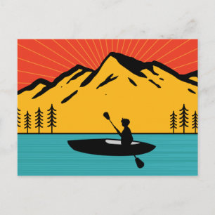 Retro Kayakking Boating Paddling in Lake Tahoe Briefkaart
