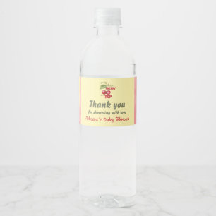 Retro Kersen Cafe Rood Geel Baby Shower Waterfles Etiket