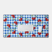 Retro kersen en Blue Gingham Bureaumat (Keyboard & Muis)