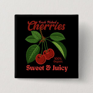 Retro Kersen Fruit Commerciële Grafische Kunst Sti Vierkante Button 5,1 Cm