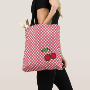 Retro Kersen Gingham Tas Tote Bag Cadeau