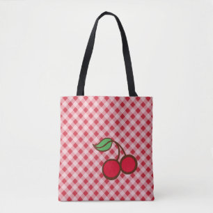 Retro Kersen Gingham Tote Tas Cadeau