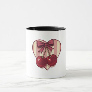 Retro Kersen Hart Ontwerp met Strik Cute Vintage Mok