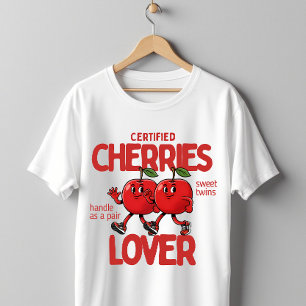 Retro-kersentekenfilmfiguur Kawaii Fruit Kunst T-shirt