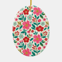 Retro Kerst Bloem Ovaal Ornament
