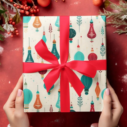 Retro Kerst Bollen Ornamenten Patroon Cadeaupapier
