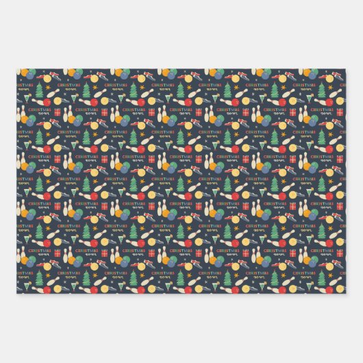 Retro kerst bowling patroon inpakpapier vel (Voorkant 3)