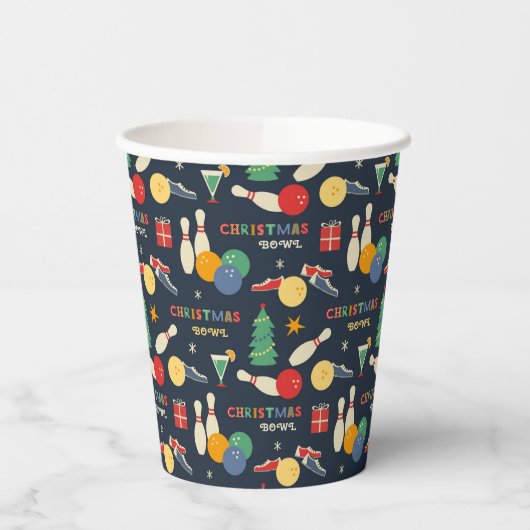 Retro kerst bowling patroon papieren bekers (Links)