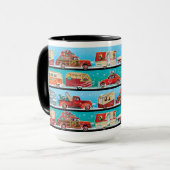 Retro Kerst Campers + Klassieke Auto's Mok (Voorkant links)