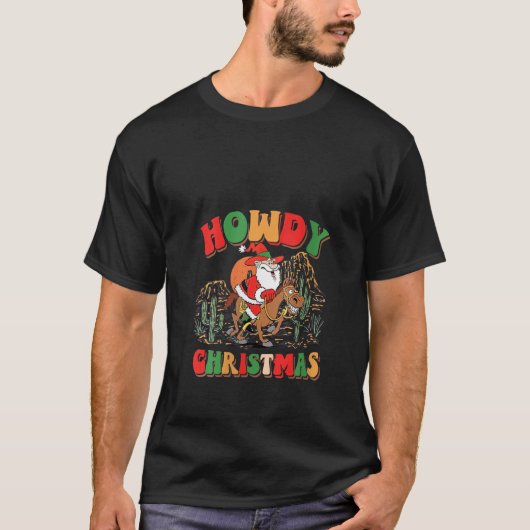 Retro Kerst Cowboy Sinterklaas Xmas Howdy Light T-shirt (Voorkant)