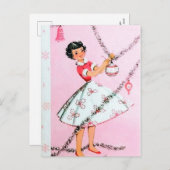 retro kerst dame briefkaart (Voorkant / Achterkant)