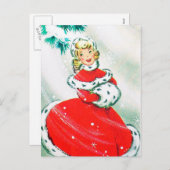  retro kerst dame Vakantie briefkaart (Voorkant / Achterkant)