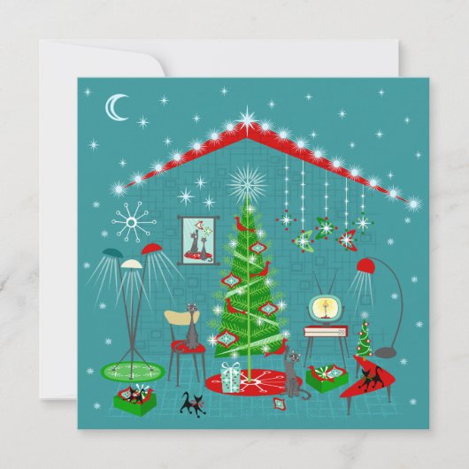 Retro Kerst Decoratie Feestdagenkaart (Voorkant)