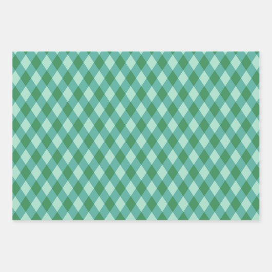 Retro Kerst Diamant Geruit - Groen & Turkoois Inpakpapier Vel (Voorkant 3)