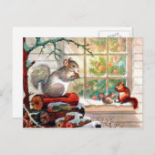  retro kerst eekhoorns Vakantie briefkaart (Voorkant / Achterkant)