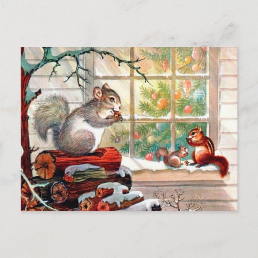  retro kerst eekhoorns Vakantie briefkaart (Voorkant)