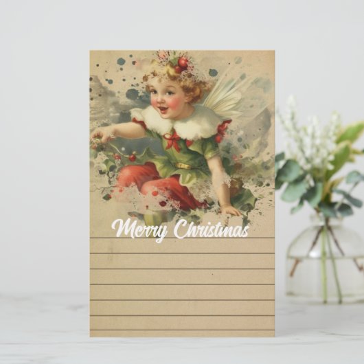 Retro kerst fee briefpapier (Staand voorkant)