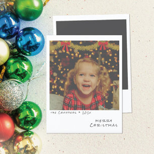 Retro Kerst Foto Kaart - Gouden & Rode Slinger