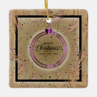 Retro Kerst Frame Takken Prettig Kerstfeest Keramisch Ornament