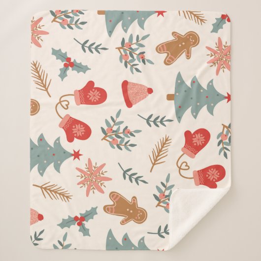 Retro Kerst Gingerbread Patroon. Sherpa Deken (Voorkant)