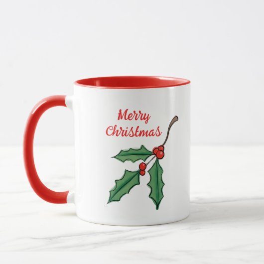 Retro Kerst Holly Coffee Mok (Links)