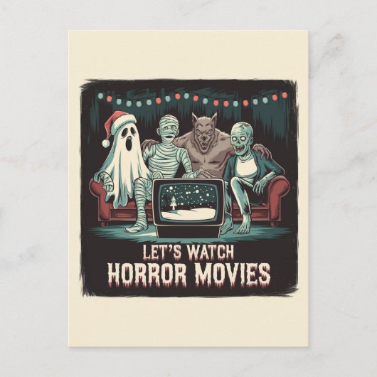 Retro Kerst Horrorfilms Vrienden Briefkaart (Voorkant)