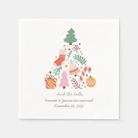 Retro Kerst Huwelijk Geïllustreerde Deck the Halls Servet (Voorkant)