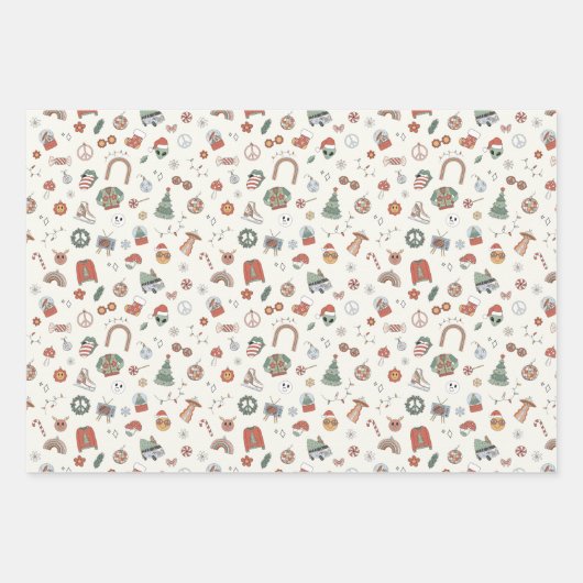 Retro Kerst Iconen Wrapping Papier Inpakpapier Vel (Voorkant 2)