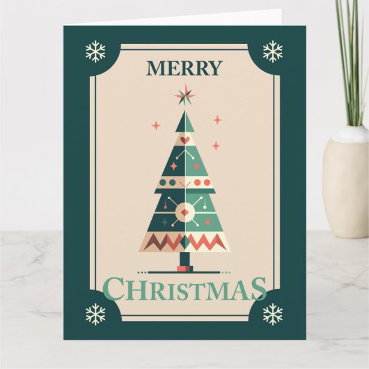 Retro kerst Kaart met geometrisch boomontwerp (Voorkant)