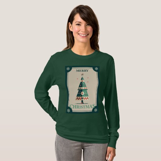 Retro kerst Kaart met geometrisch boomontwerp T-shirt (Voorkant volledig)
