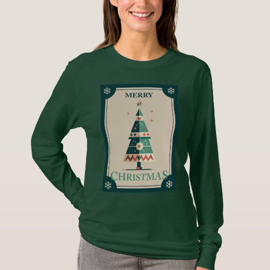Retro kerst Kaart met geometrisch boomontwerp T-shirt (Voorkant)