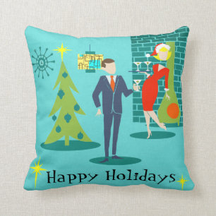Retro Kerst Kerstman Koppel Worp Kussen