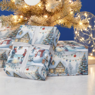 Retro Kerst Kinderen Schaatsen Cadeaupapier