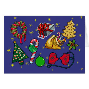 Retro Kerst  Kleurrijk Blauw Rood Groen