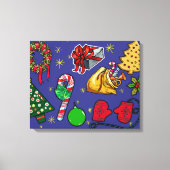 Retro Kerst Kleurrijk Blauw Rood Groen Canvas Afdruk (Voorkant)